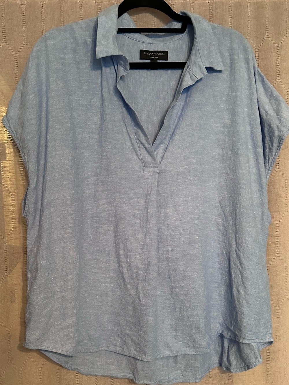 Banana Republic Soft Sky Blue Linen-Blend V-Neck Tunic